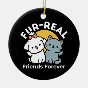 Päls-Real Friends Forever Cute Cat & Hund Duo Julgransprydnad Keramik