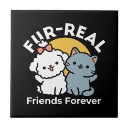 Päls-Real Friends Forever | Cute Cat & Hund Duo Kakelplatta