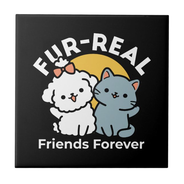 Päls-Real Friends Forever | Cute Cat & Hund Duo Kakelplatta (Framsidan)