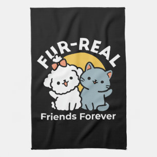 Päls-Real Friends Forever Cute Cat & Hund Duo Kökshandduk