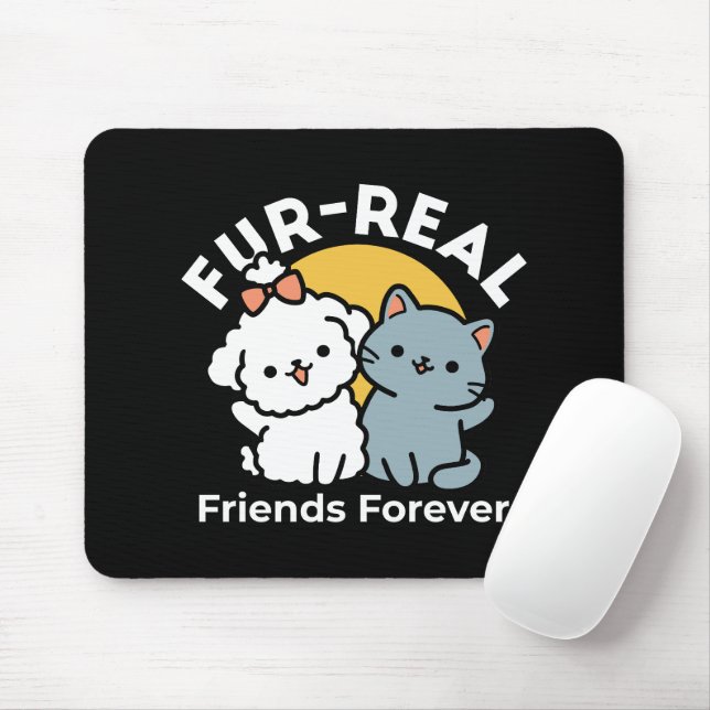Päls-Real Friends Forever | Cute Cat & Hund Duo Musmatta (Med mus)