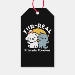 Päls-Real Friends Forever Cute Cat & Hund Duo Presentetikett