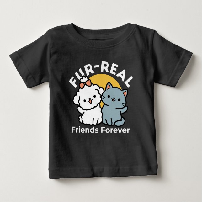 Päls-Real Friends Forever | Cute Cat & Hund Duo T Shirt (Framsida)