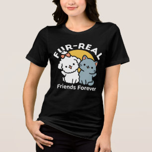 Päls-Real Friends Forever Cute Cat & Hund Duo T Shirt