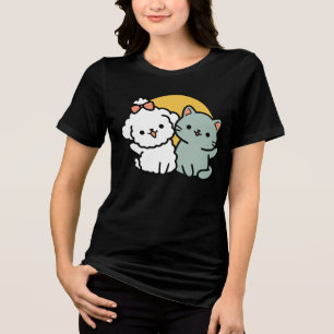 Päls-Real Friends Forever Cute Cat & Hund Duo T Shirt