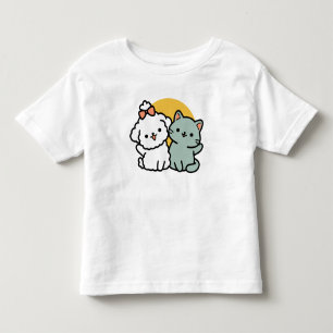 Päls-Real Friends Forever Cute Cat & Hund Duo T Shirt