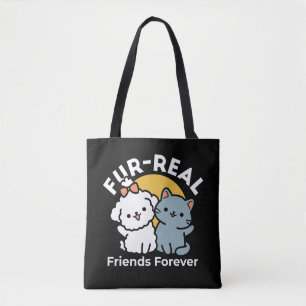 Päls-Real Friends Forever Cute Cat & Hund Duo Tygkasse