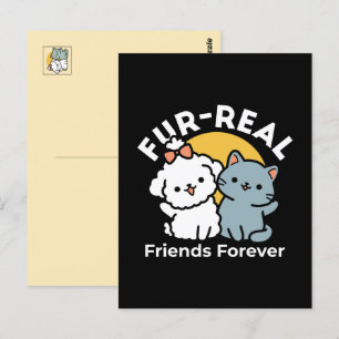 Päls-Real Friends Forever Cute Cat & Hund Duo Vykort