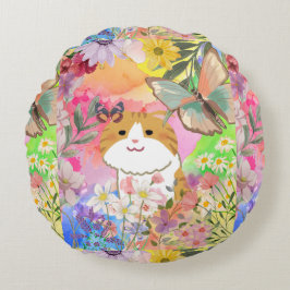 Päls-real, jag är blomstrande - Cute Cat-Blommigt Rund Kudde