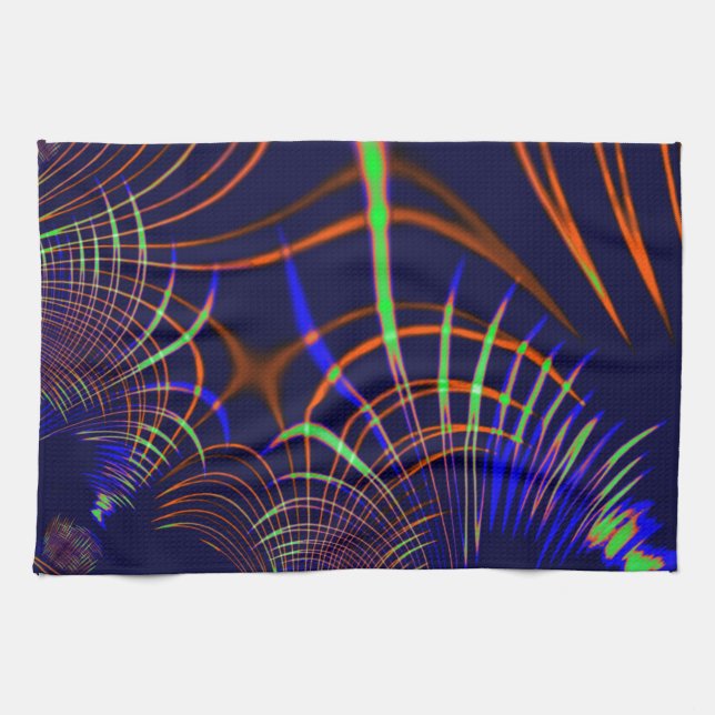 Pälsad kurvor från kalkgrönt till korallat och blå kökshandduk (Horisontell)