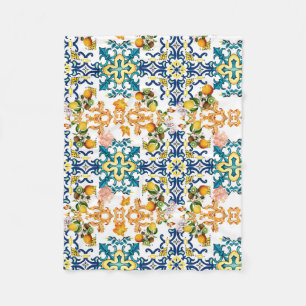 Pälsar av vintage, kiwi och citron mönster cu fleecefilt