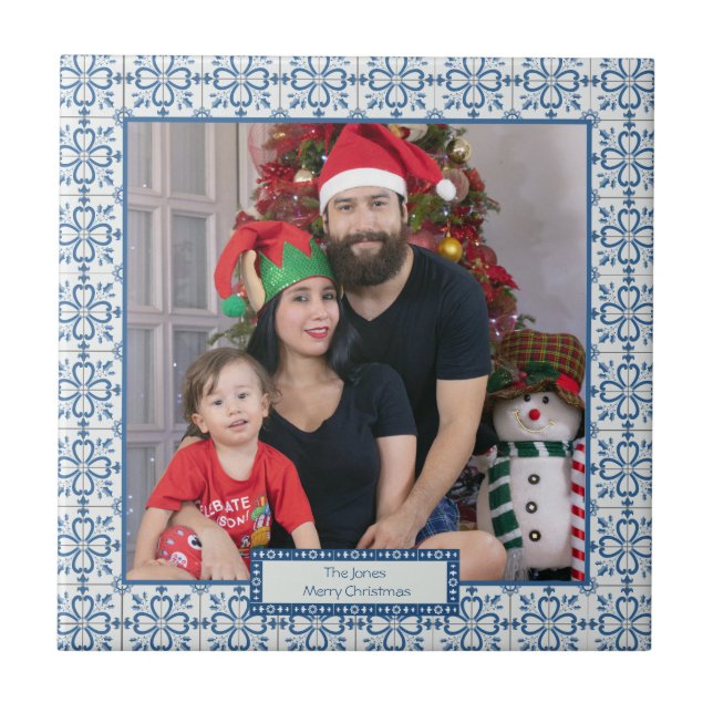 Pälsbrickor av julklapp och blommor ram kakelplatta (Framsidan)