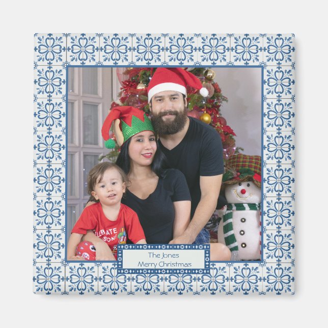 Pälsbrickor av julklapp och blommor ram magnet (Framsidan)