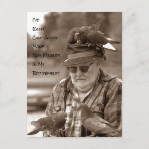 Pälsduvor, fåglar i Pension Humor roliga Vykort