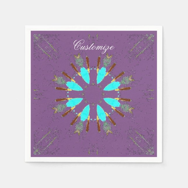 Pälsfjädrar i pow-wow mönster Thunder_Cove Pappersservett (Framsidan)