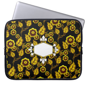 Pälsfodra de lis, vit, guld- blommigt, tillfoga laptop fodral