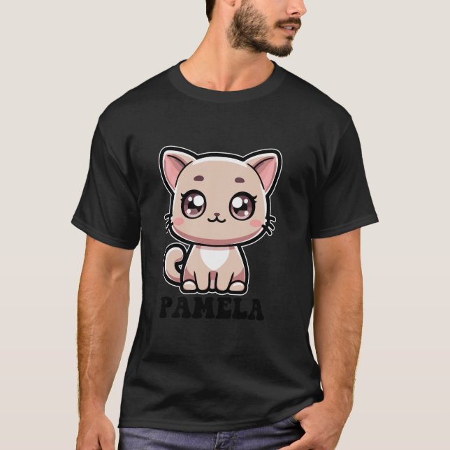 Pamela Cute Kattunge Design for Girls Namn Pamela T Shirt (Framsida)