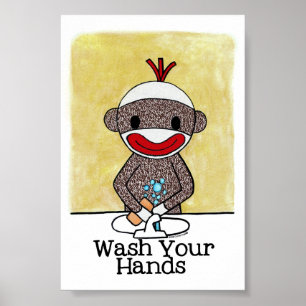 Påminnelse från Sock monkey Bathroom Tvättar ditt Poster