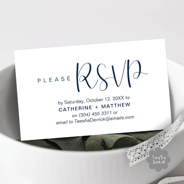 Påminnelse om modern Bröllopsinbjudans OSA Tilläggskort (Modern Wedding Celebration Invites RSVP Reminder Enclosed Card in Aesthetic Navy Blue)