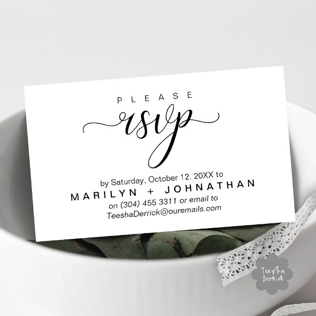 Påminnelse om Modern Classy OSA Bröllop webbplats Tilläggskort (Modern Classy RSVP Wedding Website Reminder Enclosure Card White Black)