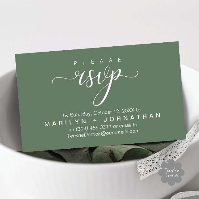 Påminnelse om Modern Classy OSA Bröllop webbplats Tilläggskort (Modern Classy RSVP Wedding Website Reminder Enclosure Card Greenery Sage Green)
