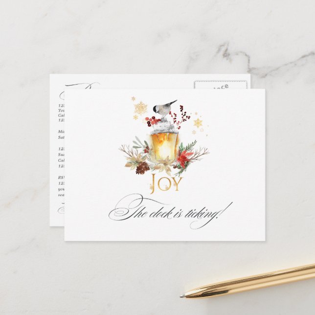 Påminnelse om Snöig Tall & Gran Julfirande RSVP Vykort (Fram/Back In Situ)