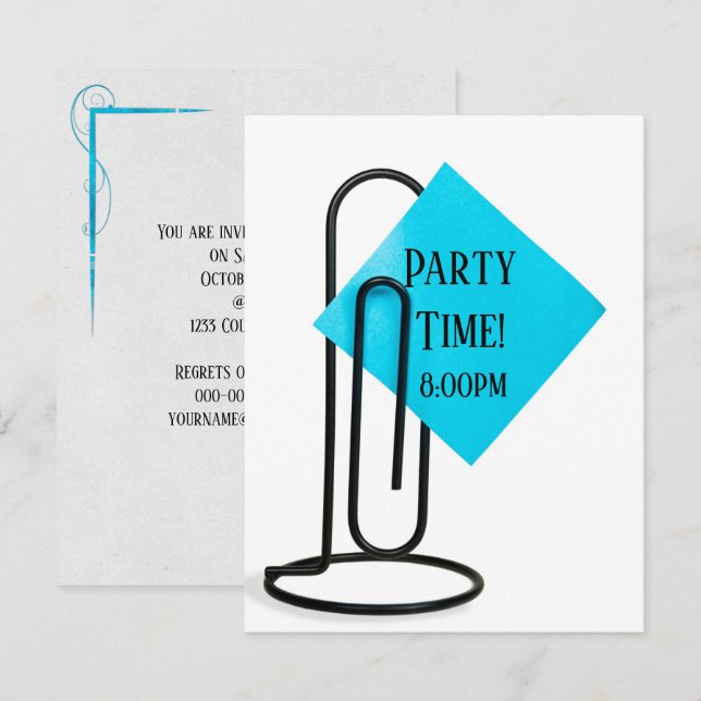 Påminnelse om svart klipp i party inbjudningar (Fram/baksida)