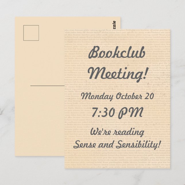 Påminnelse om Vellum Letboksklubben Vykort (Fram/baksida)