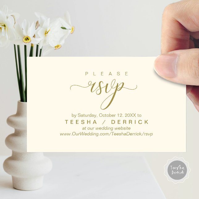 Påminnelse på osa Bröllop webbplats, Modern Classy Tilläggskort (RSVP Wedding Website Reminder, Modern Classy Enclosure Card, in Retro Yellow Gold)