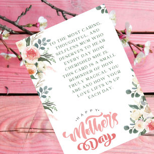 påminnelse till osjälviskt MAMMA,mors dag rosa blo Kort