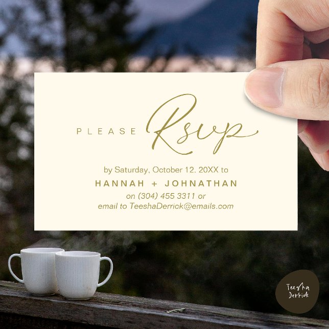 Påminnelsekort för modern romsk Bröllopsinbjudan O Tilläggskort (Modern Romantic Wedding Invitation Invites RSVP Reminder Card Yellow Gold)