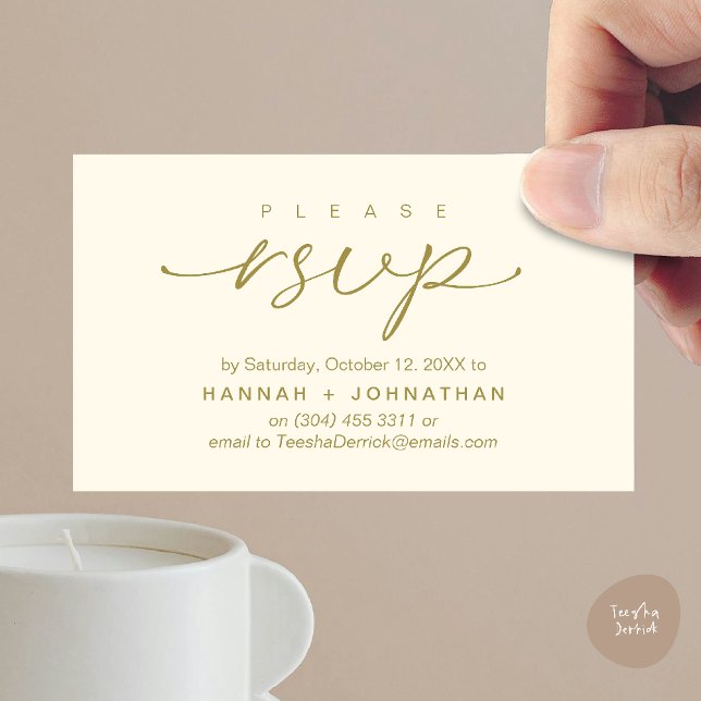 Påminnelsekort för modern romsk Bröllopsinbjudan O Tilläggskort (Modern Romantic Wedding Invitation Invites RSVP Reminder Card Yellow Gold)