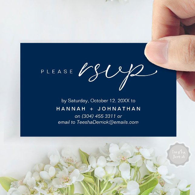 Påminnelsekort för modern romsk Bröllopsinbjudan O Tilläggskort (Modern Romantic Wedding Invitation Invites RSVP Reminder Card Navy Blue)