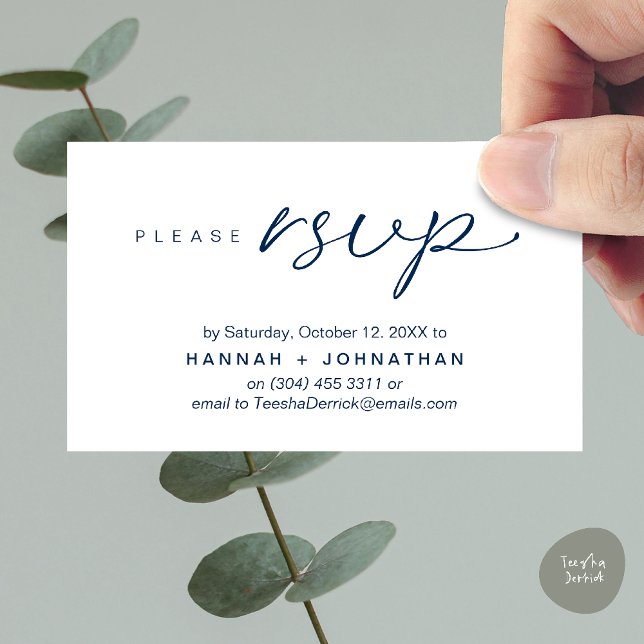 Påminnelsekort för modern romsk Bröllopsinbjudan O Tilläggskort (Modern Romantic Wedding Invitation Invites RSVP Reminder Card Navy Blue)