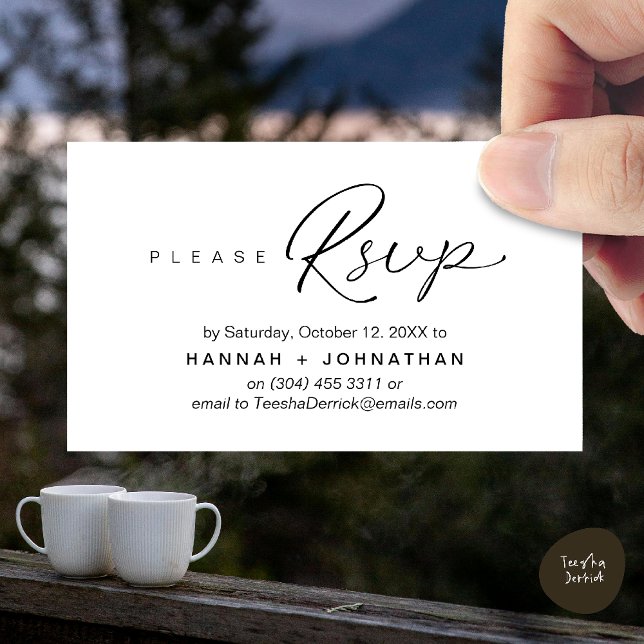 Påminnelsekort för modern romsk Bröllopsinbjudan O Tilläggskort (Modern Romantic Wedding Invitation Invites RSVP Reminder Card Black White)