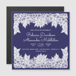 Påminnelsenheten för elegant Blue White Bröllop Magnetisk Inbjudningskort