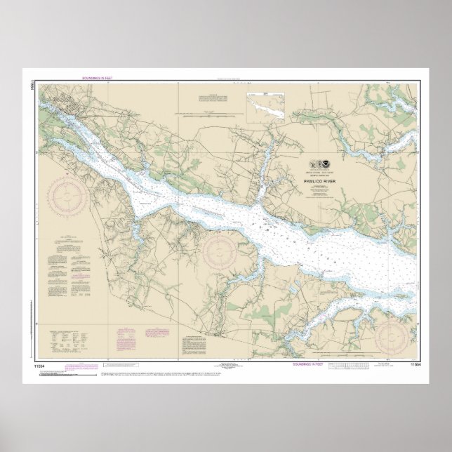 Pamlico River Nautical Chart 11554 Poster (Framsidan)