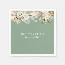 Pampa, gräs, grönt blommigt bröllop pappersservett