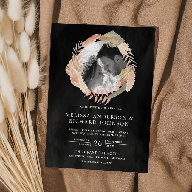 Pampas-andedräkt Foto Torkat Handflatan Black Bröl Inbjudningar (Skapare uppladdad)