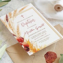 Pampas Autumn Beige Girls Baptism Inbjudningar
