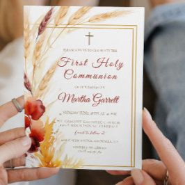 Pampas Autumn Beige Girls First Heliga Communion Inbjudningar