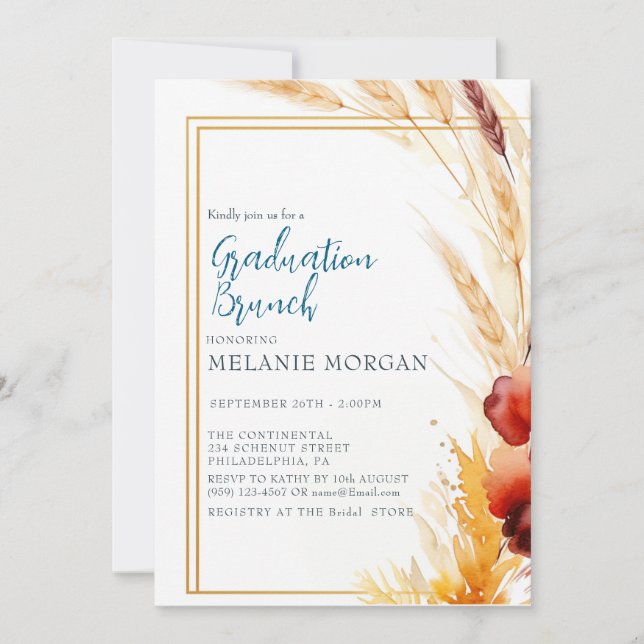 Pampas Autumn Beige Möhippa Inbjudningar (Framsida)