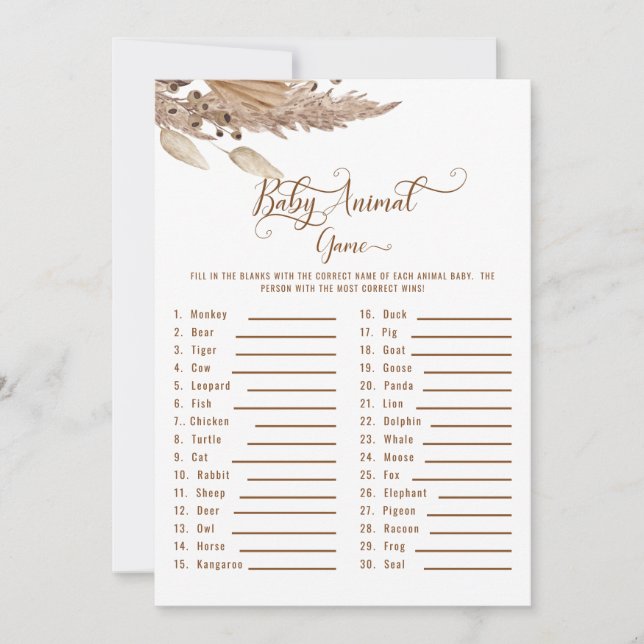 Pampas Baby djur Game II för babyskor Inbjudningar (Framsida)