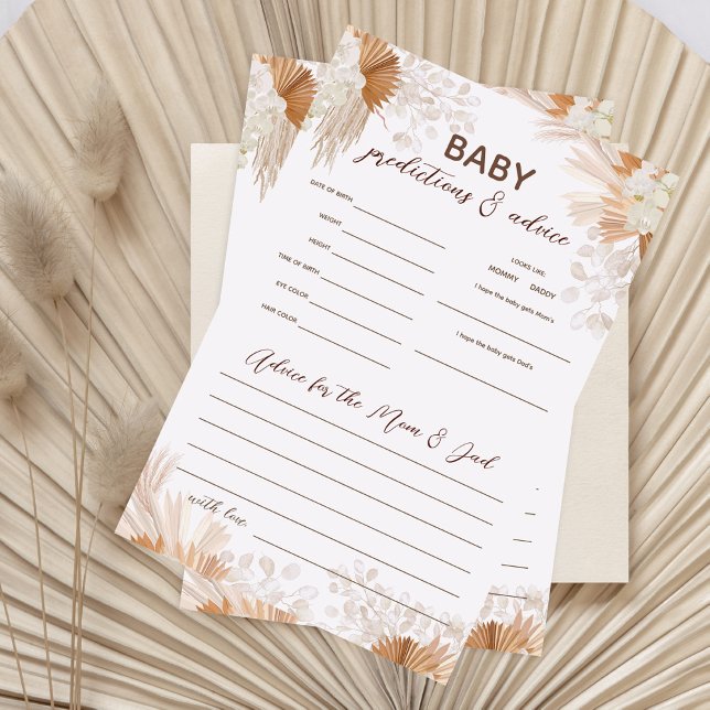 Pampas Baby Predictions & Advice Baby Shower Game Flygblad (Skapare uppladdad)