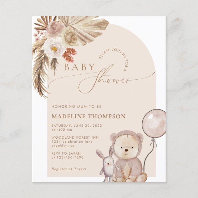 Pampas Baby Shower för budgeterat bokmärke (Framsida)