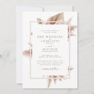 Pampas Beige Bride Parents bröllopsinbjudan Inbjudningar