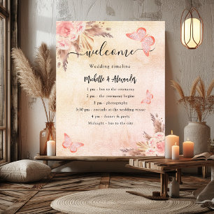 Pampas blommande fjäril bröllopsprogram tidslinje poster