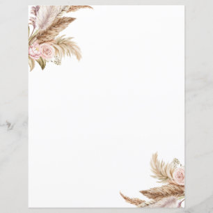 Pampas Boho Blommigt Stationery Papper