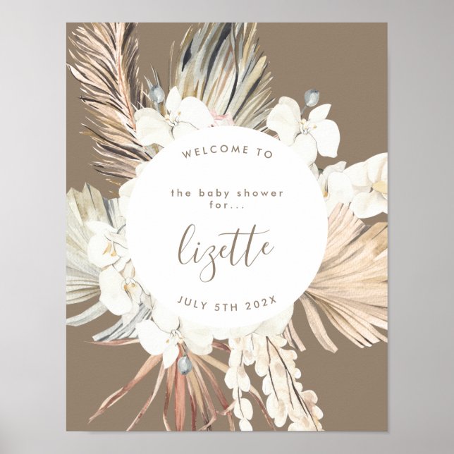 Pampas Boho Bronze Beach Hej Baby Shower Välkommen Poster (Framsidan)