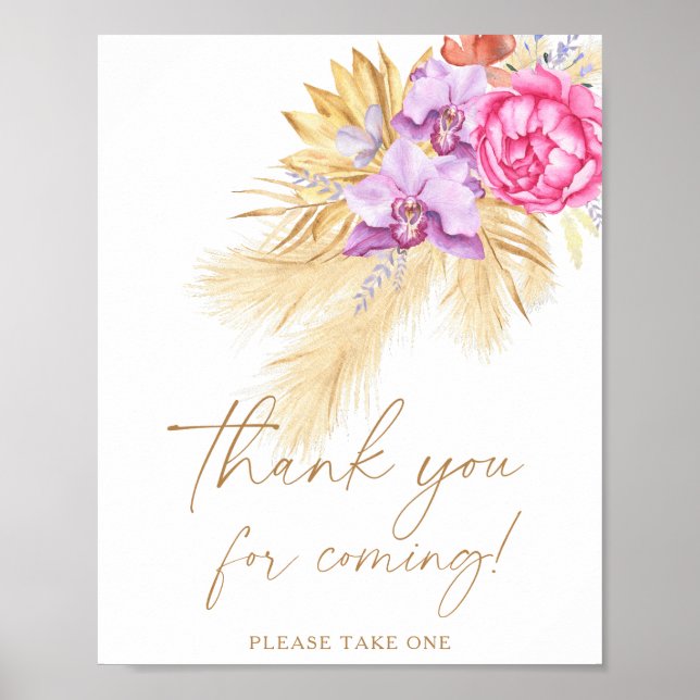 Pampas boho gräs - Tack för att du kom Poster (Framsidan)